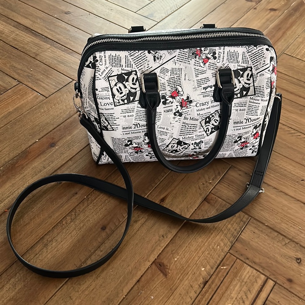 Disney Brand purse. Mickey and Minnie newspaper print.